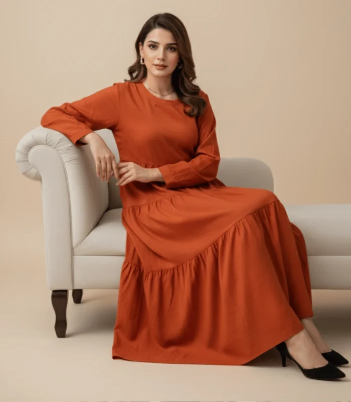 Tiered Rust Nylon Paper Silk Frock Dress Revival Collection