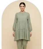 Sage Green Rayon Viscose 2 Piece Set Short Frock Top