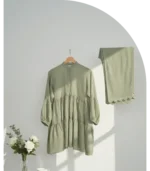 Sage Green Rayon Viscose 2 Piece Set Short Frock Top