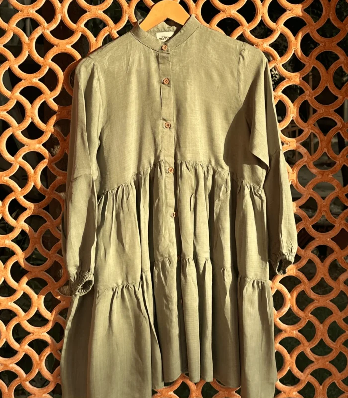 Sage Green Rayon Viscose 2 Piece Set Short Frock Top