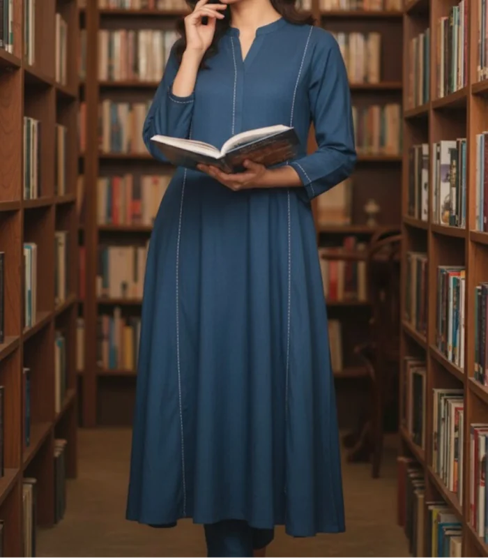 Teal Blue Staple Silk 2 Piece Suit Maxi Long Shirt