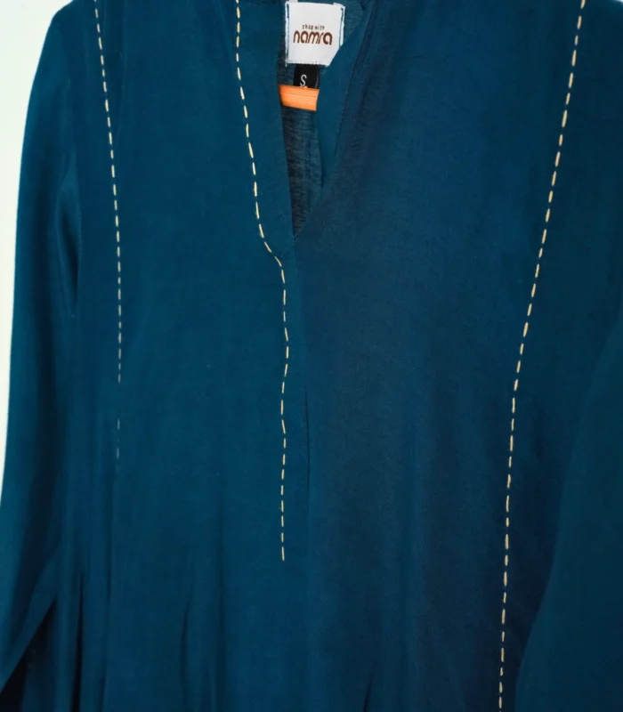 Teal Blue Staple Silk 2 Piece Suit Maxi Long Shirt