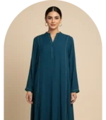Teal Blue Staple Silk 2 Piece Suit Maxi Long Shirt