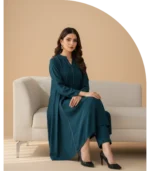 Teal Blue Staple Silk 2 Piece Suit Maxi Long Shirt