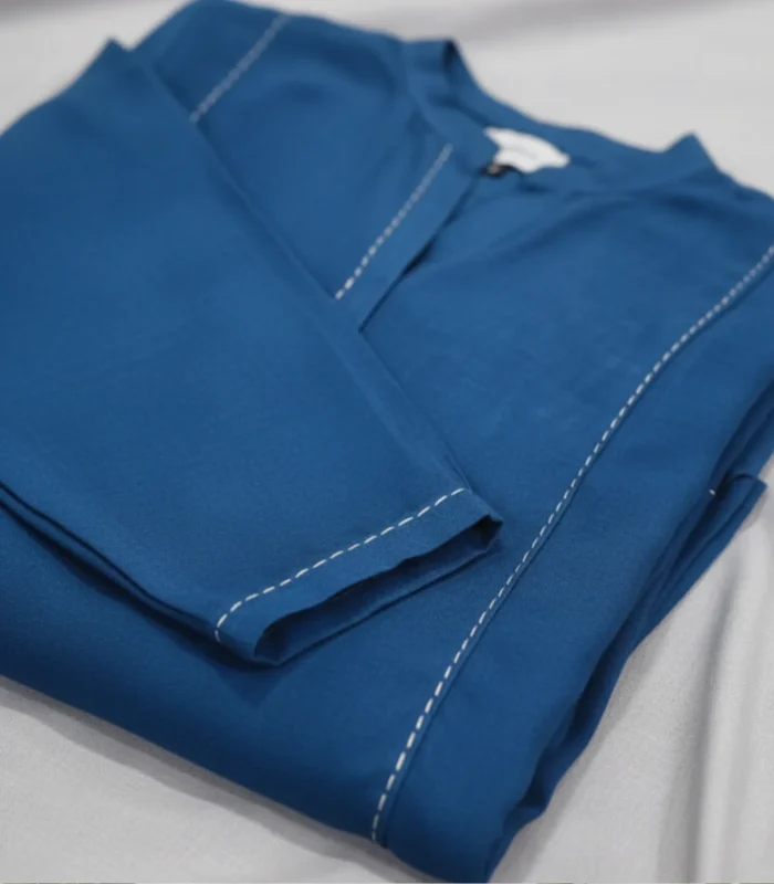 Teal Blue Staple Silk 2 Piece Suit Maxi Long Shirt