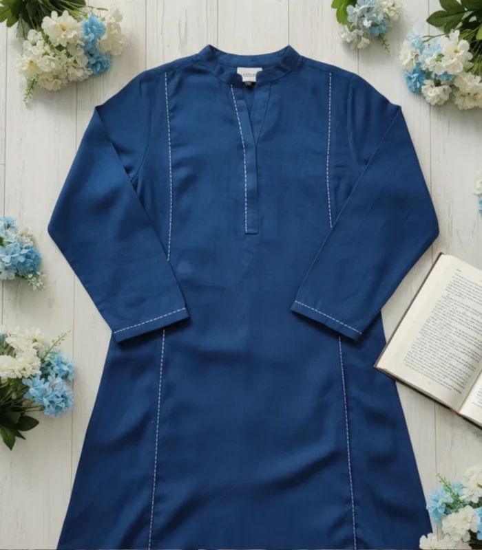 Teal Blue Staple Silk 2 Piece Suit Maxi Long Shirt